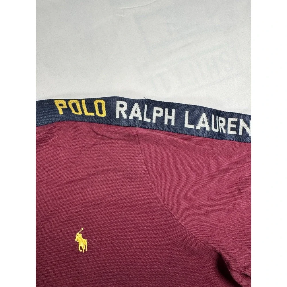 Polo Ralph Lauren Mens XXL Spell Out Polo Shirt Burgundy Yellow Pony Color Block